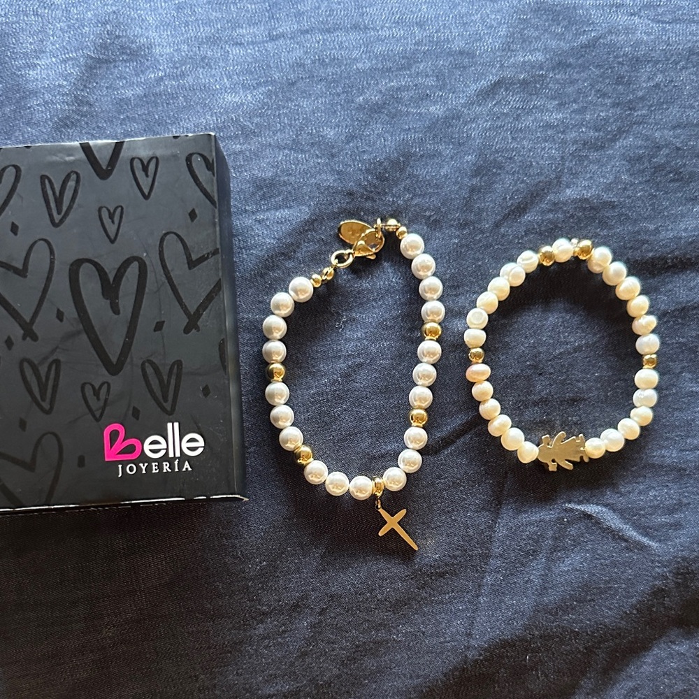 NIB Belle Joyería - Gold and White Pearl Bracelet Set